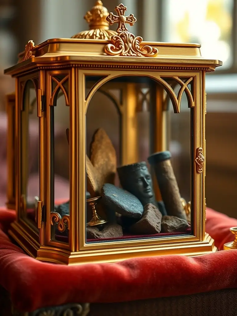 A photograph of a reliquary containing relics of Saint Jane Frances de Chantal, the co-founder of the Visitation Order, displayed in a prominent location within the ARSV museum.