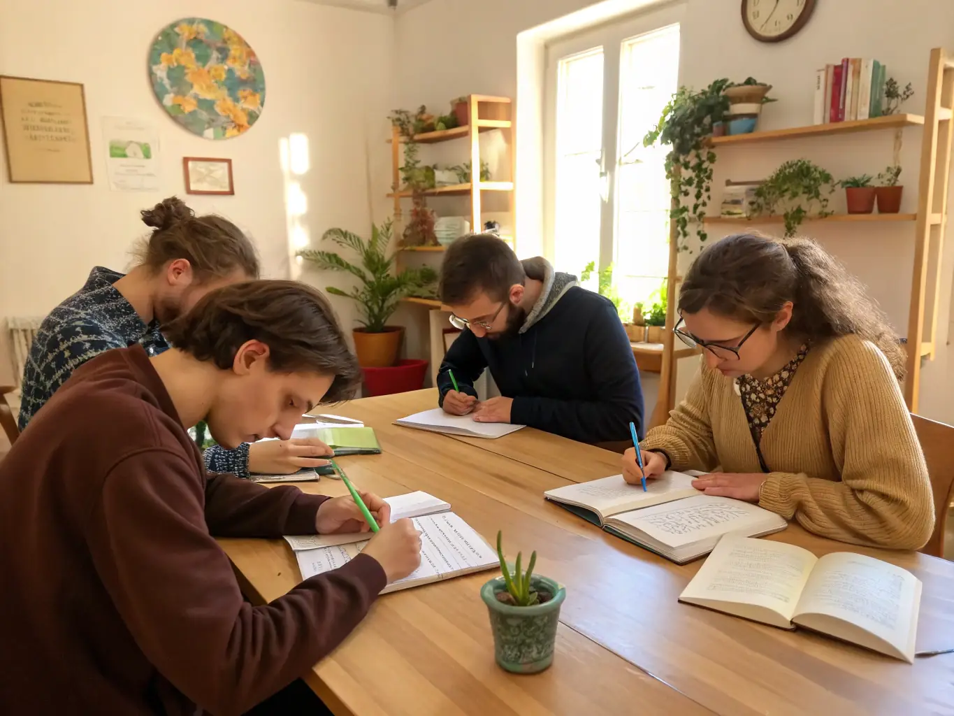 A photograph showing participants actively engaged in a historical workshop at ARSV, possibly learning about traditional crafts or historical writing techniques. The image should highlight hands-on learning and interaction.
