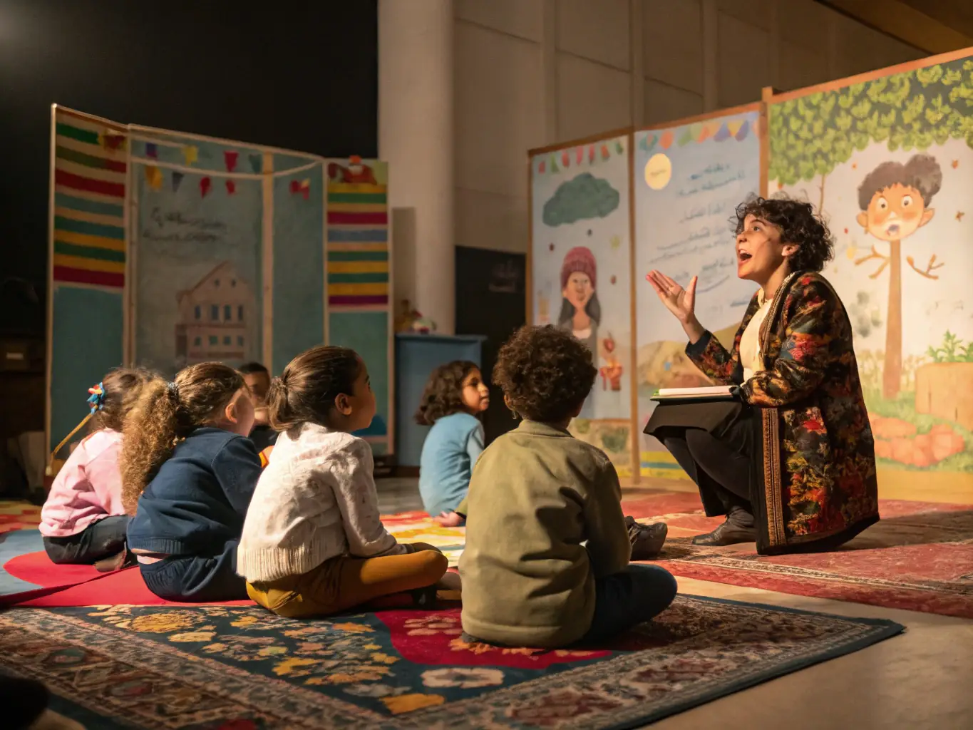 A photograph featuring children participating in an educational program at the ARSV museum, possibly involving storytelling or a historical reenactment. The image should emphasize the museum's commitment to educating younger generations.