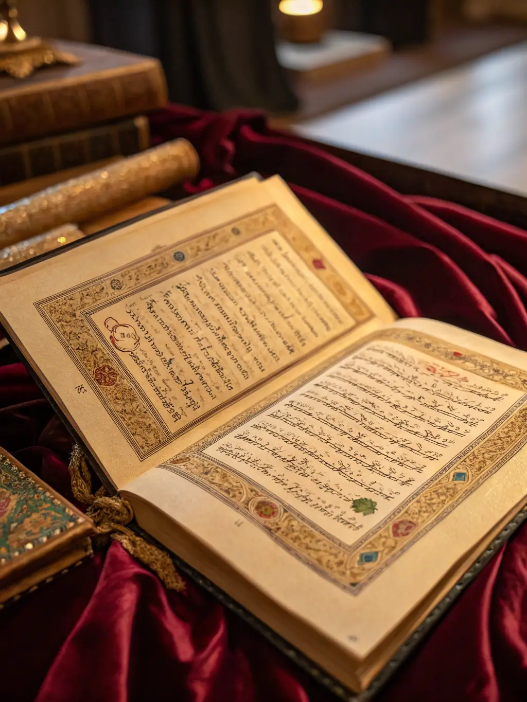 A high-resolution image of an illuminated manuscript page, featuring ornate calligraphy and vibrant illustrations depicting scenes from the life of Saint Francis de Sales, on display at the ARSV museum.