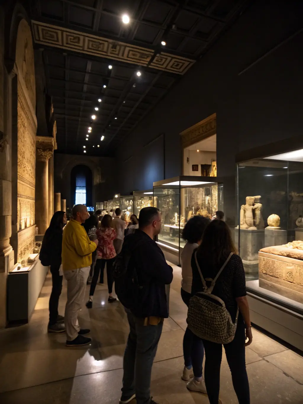 A photograph of a museum guide leading a group of visitors through an exhibit on the history of the Visitation Order, focusing on the architecture and artifacts.